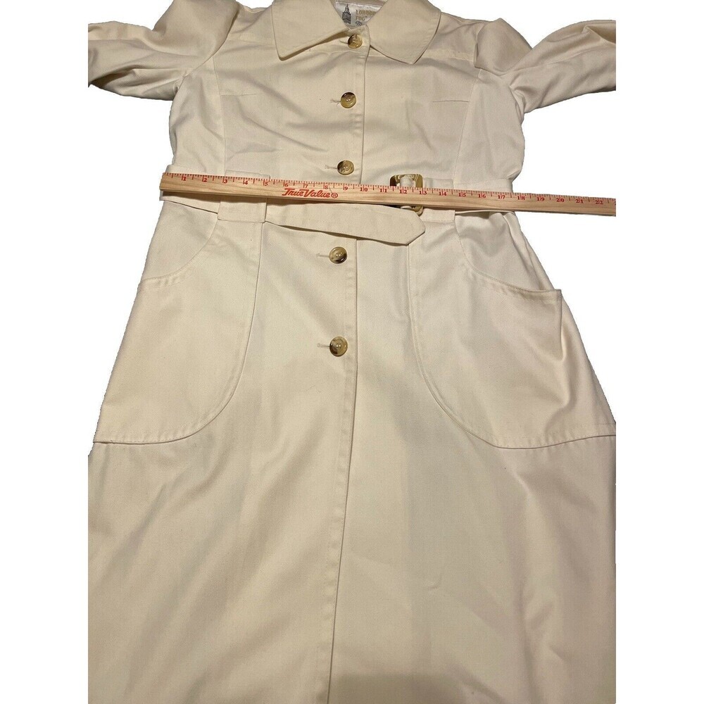 London Fog Off White Maincoat Trench Coat Faux Tortoise Buttons & Buckle - Picture 13 of 16